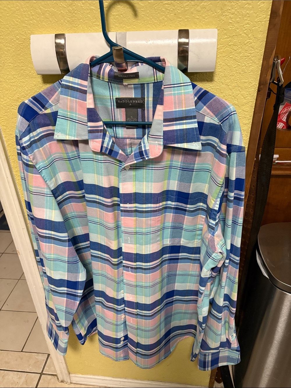 Lands' End Men's Pastel Plaid Button-Down - Blue, Pink, Mint